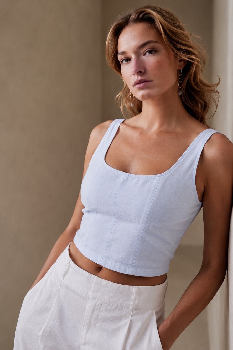 Banana Republic Factory Linen Blend Bustier Crop Top Blue Size 2 Corset Tank